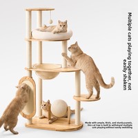 Grand arbre à chat de luxe en bois avec griffoir, nid en coton, design capsule spatiale, tour multifonctionnelle résistante aux griffures