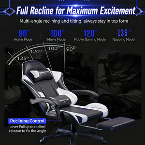 Chaise de jeu ergonomique moderne de style course, dossier haut, pivotante, réglable en hauteur, avec support lombaire et appui-tête, pour bureau et e-sport - Product Image 6