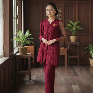 ชุดมุสลิมแบบดั้งเดิมสำหรับรอมฎอนและอีด คอทรงโอ แขนยาวทรงบาน แต่งลูกไม้ฉลุลาย คีบายา บาจูกูรุง ทันสมัย สำหรับผู้หญิง ผ้าไม่เป็นขุย - Product Image 4