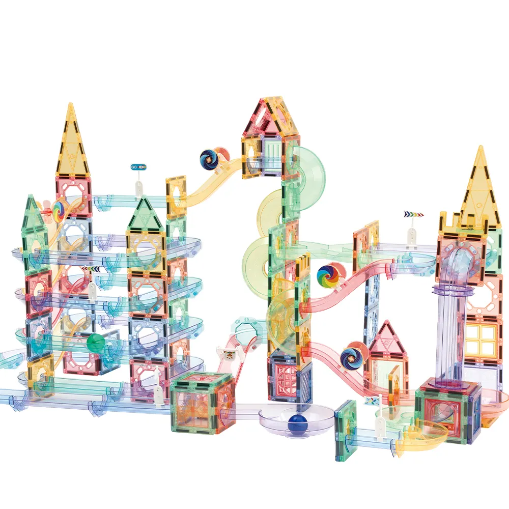 2023 Popular Puzzle Race Track Slide Marble Run Building Blocks for Kids 258pcs Blocks magnetic Assemble Educational Toys