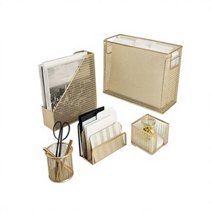 Juego de 5 organizadores de escritorio color dorado con calidad exclusiva, tamaño y forma personalizados, en venta. - Product Image 1