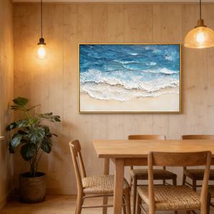 Peinture abstraite texturée de côte azurée neutre et douce, peinture à l'huile peinte à la main sur toile texturée, grande œuvre d'art décorative - Product Image 5