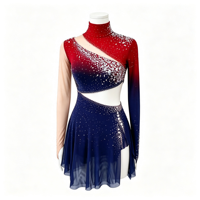Robe de patinage et de danse pour enfants et adultes, dégradé rouge et bleu, col montant, asymétrique à une épaule, dos découpé avec strass, pour compétition et spectacle de patinage artistique