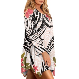 Nueva llegada blusas personalizadas de manga larga para mujer <span class=keywords><strong>falda</strong></span> superior <span class=keywords><strong>con</strong></span> cuello en V irregular estilo Vintage Hawaiano moda Casual para el verano - Product Image 5