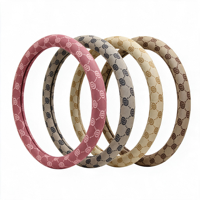 Housse de volant monogramme lettre D en cuir PVC rose poudré 1,1 mm texture tissée fine, accessoires intérieurs de voiture pour filles