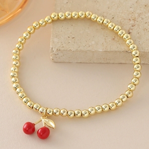 <span class=keywords><strong>Bracciale</strong></span> con Ciondolo a Forma di Ciliegia, Peperone, Fungo e <span class=keywords><strong>Coccinella</strong></span> in Stile Europeo e Americano, <span class=keywords><strong>Bracciale</strong></span> da Donna in Rame Placcato Oro Vero con Perline - Product Image 3