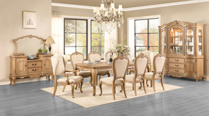 Bộ bàn ăn phòng khách kiểu cổ điển Pháp, chất liệu gỗ nguyên khối, bàn hình chữ nhật chạm khắc gỗ cao su, kèm ghế. - Product Image 2