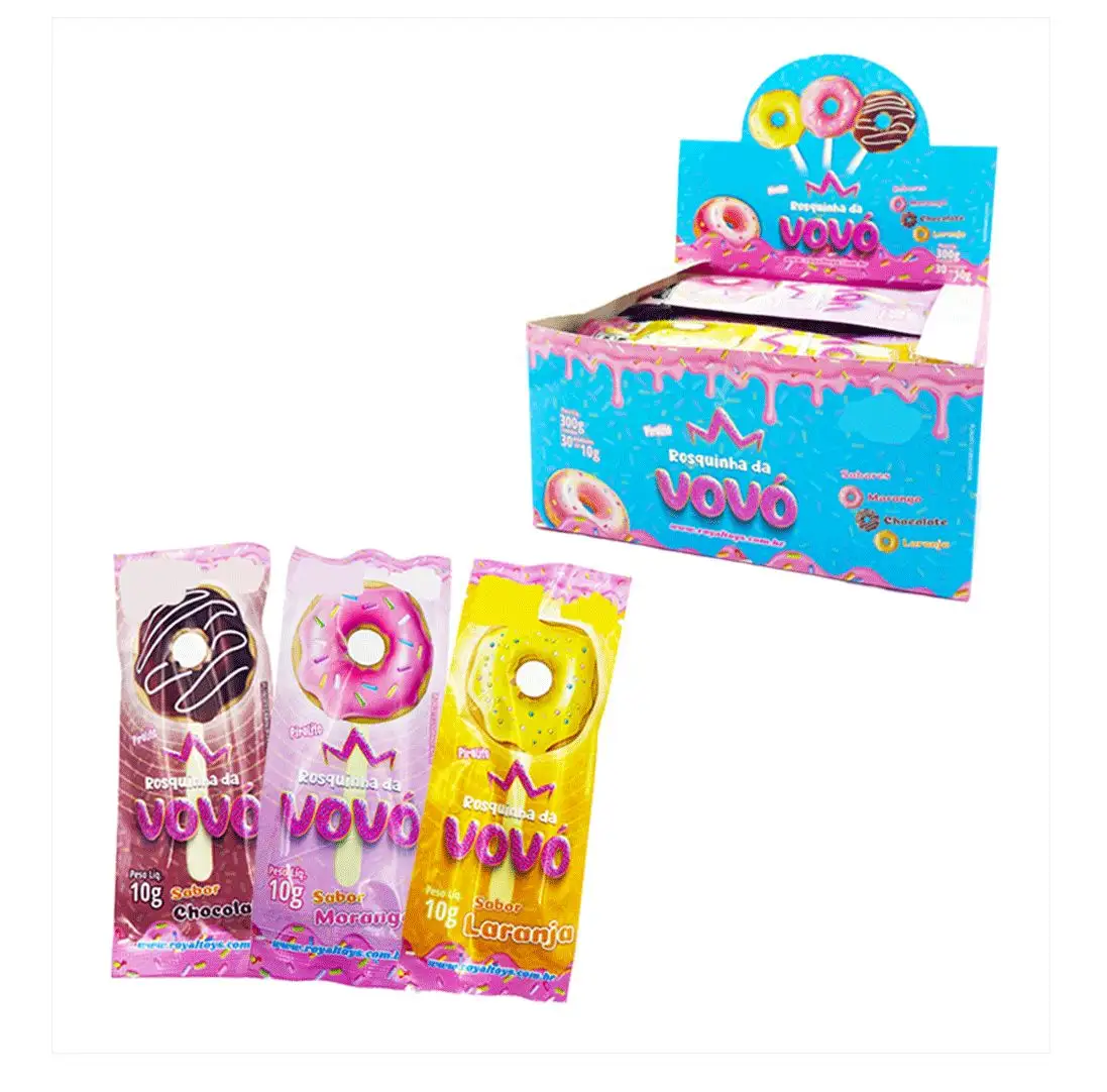 Halal Funny Fruity Piruleta Glow Stick Lollipop Cartoon Donut Shape Hard Lollipop Caramelos