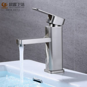 Robinet de lavabo carré brossé Chenlu à trou unique en acier inoxydable, style minimaliste, à poser sur le comptoir - Product Image 5