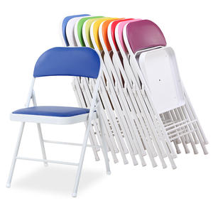 Sillas Plegables Metálicas Portátiles Ligeras y Económicas al por Mayor, Asientos Acolchados de PU Suave en Blanco y Negro para Eventos al Aire Libre - Product Image 1