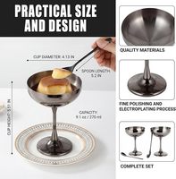Bol à dessert/sundae en acier inoxydable 304 avec tige et cuillère, réutilisable, personnalisable avec logo, vente en gros pour fêtes, capacité 270 ml
