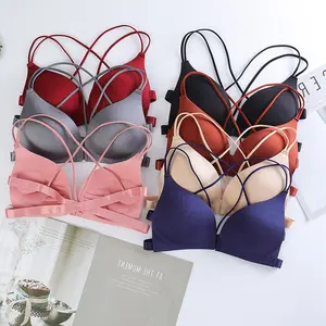 Soutien-gorge dos nu 3D à boutons sur le devant pour adolescentes, sous-vêtements de sport sexy sans fil