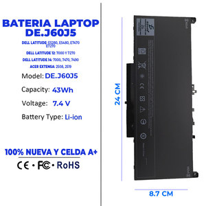 Batteria Compatibile per Laptop Dell Latitude E7270 E7470, 55Wh Tipo J60j5 - Product Image 3