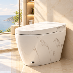 WC intelligent de luxe GUIXIN avec bidet intégré, motif marbre blanc allongé, en céramique sans rebord, télécommande - Product Image 1