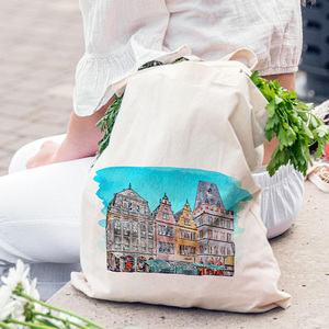 Sac fourre-tout en coton polyester réutilisable avec logo imprimé personnalisé, sac de shopping promotionnel - Product Image 2