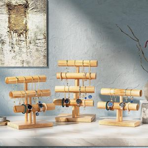 Expositor de madera creativo para uso doméstico, expositor de pulseras de sobremesa, expositor de pulseras con barra en forma de T de madera maciza, expositor de relojes - Product Image 1