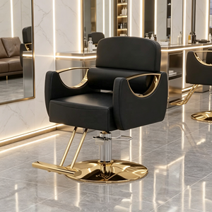 Fauteuil de barbier en cuir inclinable, rotatif et réglable en hauteur, design luxueux pour salon de coiffure et barbier - Product Image 1