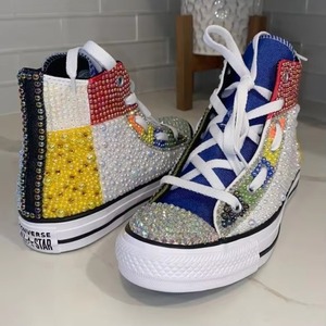 Baskets de luxe argentées en cristal pour femme, avec strass et pierres précieuses rouges, chaussures à plateforme à semelle épaisse, décontractées, pour mariée et mariage - Product Image 5
