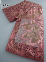 Tissu de vêtement de luxe 4858 Dubaï, nouveau design, avec sequins, perles et dentelle brodée, pour robe de mariée, tissus de dentelle perlée lourds