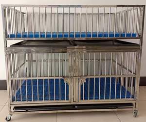 PetFit Paslanmaz Çelik Evcil Hayvan Kafesi Köpek Kulübesi Plastik Tepsili İç Mekan Evcil Hayvan Bakım Veteriner Kliniği Evcil Hayvan Bakım Kulübeleri - Product Image 1