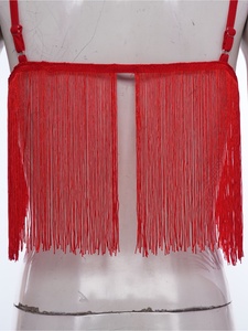 Traje de Baile Latino con Flecos de Pedrería para Mujer, Dos Piezas, Top Halter, Falda Asimétrica con Volantes, para Samba, Rumba, Competición, Personalizado - Product Image 4