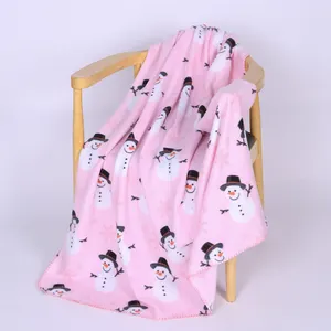 Hot sale pink snowman designer blanket custom print polar fleece throw blanket for home and travel