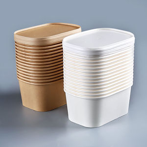 Biodegradable Eco-friendly Recycle Kraft <strong>Paper</strong> Rectangle Tiffin Lunch Fast Food Meal Prep <strong>Containers</strong> with <strong>Paper</strong> Lid - Product Image 1