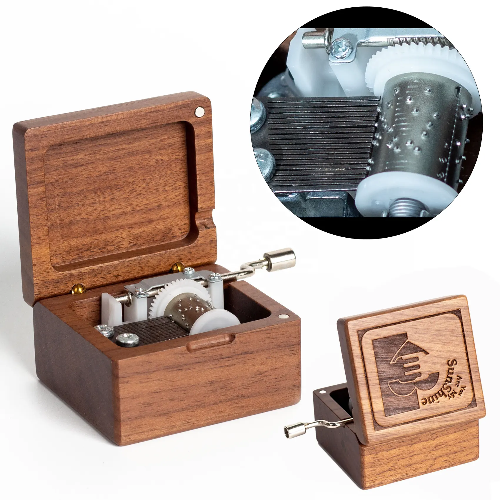 Commercio all'ingrosso di merci di alta qualità in magazzino Mini scatola di musica in legno regalo romantico per la ragazza personalizzato noce carillon