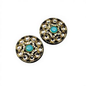 Boucles d'oreilles clous géométriques vintage plaquées or, serties en alliage, bijoux indiens tendance, vente en gros - Product Image 1