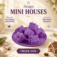 Moule à gâteau en silicone fait main à 6 cavités en forme de maison, outils de cuisson, moule à mousse au chocolat de Noël DIY, compatible four