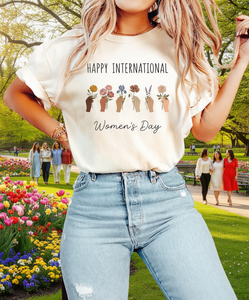 T-shirt per la festa internazionale della donna, maglietta da donna a maniche corte in cotone con stampa floreale, top casual primaverile ed estivo, maglietta per il potenziamento femminile - Product Image 2