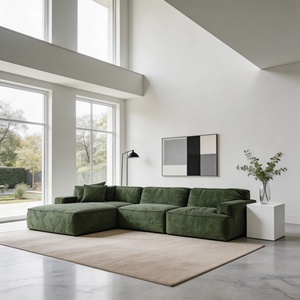Ensemble modulaire extensible en velours capitonné avec ottomanes personnalisables pour hôtel et villa - Product Image 2