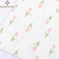 HAPPEAK Imprimé Tulipes Mousseline Tissé Coton Double Couche Gaze Tissu Textile pour Bébé Couverture
