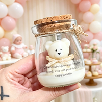 Bougie parfumée originale en verre avec étiquette personnalisée, motif ours, en soja, avec bouchon en bois et ruban, pour cadeaux de bébé garçon, bébé fille, faveurs de fête
