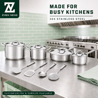 Batterie de cuisine en acier inoxydable 304 compatible induction Zhenneng, 12 pièces : casseroles, poêles, faitouts, spatules et louches pour la maison