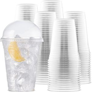 Plastic Packaging Disposable PET Clear Cups With flat Lid Cold Beverage Takeaway Iced Coffee Latte Juice Smoothie Glass 16 ounce