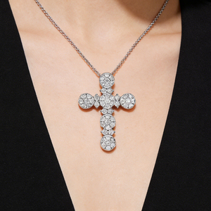 CUSTOM SILVER 10K/14K/18K GOLD PLATED LAB GROWN CVD DIAMOND CLASSIC ENGAGEMENT GIFT SWEATER <b>CHAIN</b> NECKLACE <b>CROSS</b> PENDANT - Product Image 4