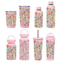 Set Botol Air Stainless Steel 304 Berkualitas Tinggi Dinding Ganda Vakum SUS Pola Bunga Cantik Langsung dari Pabrik MOQ Kecil