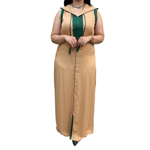 Vestido Kaftán Moderno de Algodón con Bloques de Color, Sin Mangas, con Panel Central en Contraste y Detalle de Borlas, Estilo Tradicional Contemporáneo - Product Image 1