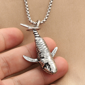 yunnique Stainless Steel Whale Pendant Necklace Men's Retro Animal Shape Fashion Jewelry Ocean Theme Geometric Design - Product Image 2