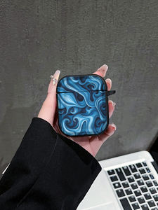 Étui AirPods à motif tourbillon bleu pour AirPods Pro 2 4 3, housse de protection antichoc avec porte-clés - Product Image 4