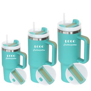 Thermos en acier inoxydable à isolation sous vide avec poignée et couvercle, gobelet à café anti-fuite avec paille, impression personnalisable - Product Image 5