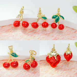 Tùy Chỉnh Men Dễ Thương Trái Cây Charms 18K Vàng Mạ Màu Zircon Dầu Nhỏ Giọt Anh Đào Mặt Dây Chuyền Cho Dây Chuyền Vòng Tay Trang Sức Làm - Product Image 4