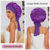 Grande bonnet de nuit en satin élastique à large bord avec nœuds, style européen et américain, pour la protection des cheveux des femmes