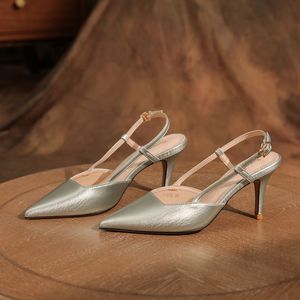 Zapatos de Tacón Alto para Mujer, Modelo 7755E, con Correa en T, Punta Puntiaguda, Tacón de Aguja, Forro de Satén, Tacón de 5cm/8cm, Decoración con Hebilla, Tendencia de Moda - Product Image 1