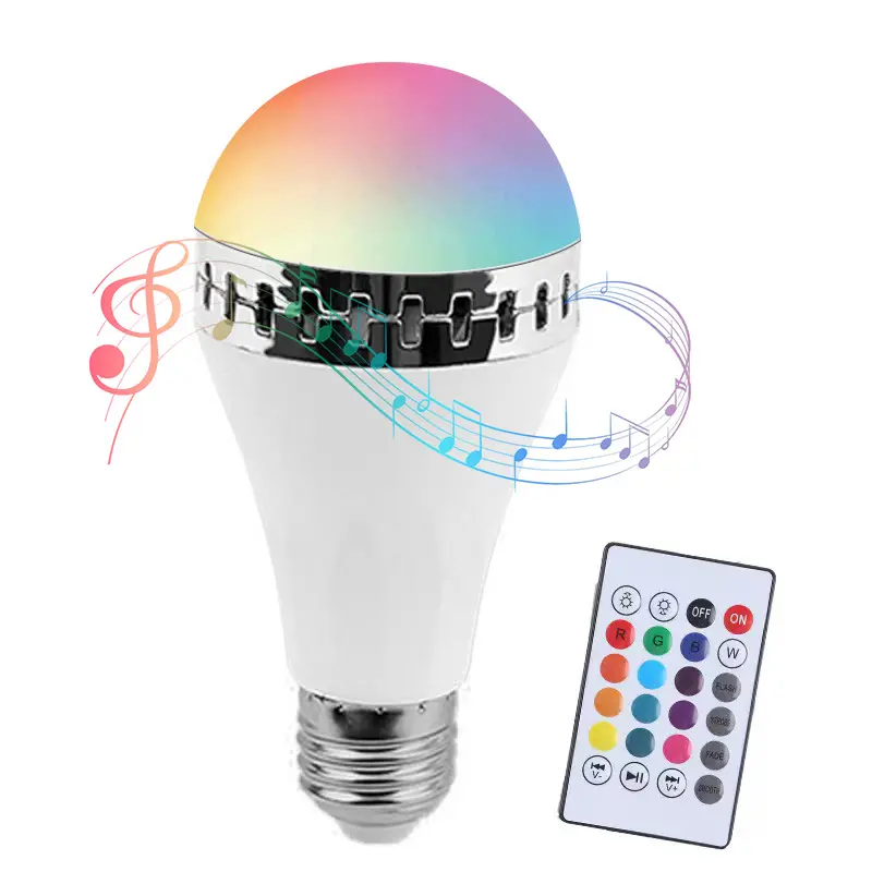 เพลงฟันสีฟ้านำหลอดไฟ E27ลำโพงหลอดไฟ LED 24คีย์ IR ระยะไกล RGB สีขาวเปลี่ยนสีหรี่เพลงนำหลอดไฟ
