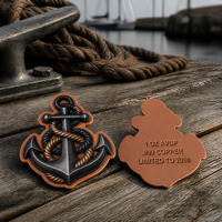 Médaille en cuivre pur .999 de 1 oz, découpée, avec relief 3D, imprimée UV colorée, pièce de défi ancre de bateau, cadeau nautique, objet de collection