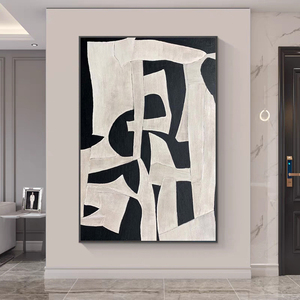 Tùy chỉnh bán buôn Handmade Trang trí Nhà Lớn vải tác phẩm nghệ thuật trừu tượng kết cấu màu be và màu đen sơn dầu tường Áp phích nghệ thuật - Product Image 2