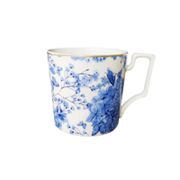 Mug Porselen Bone China Berpinggiran Emas Motif Bunga Hydrangea Biru untuk Kopi Teh, Cocok untuk Hotel Restoran Kafe, Hadiah, Ritel, Peralatan Makan Kustom