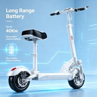 Trottinette électrique pliable pour adultes 48V blanche avec siège, roues en alliage d'aluminium de 10 pouces, moteur sans balais, double batterie au lithium, autonomie de 120 km